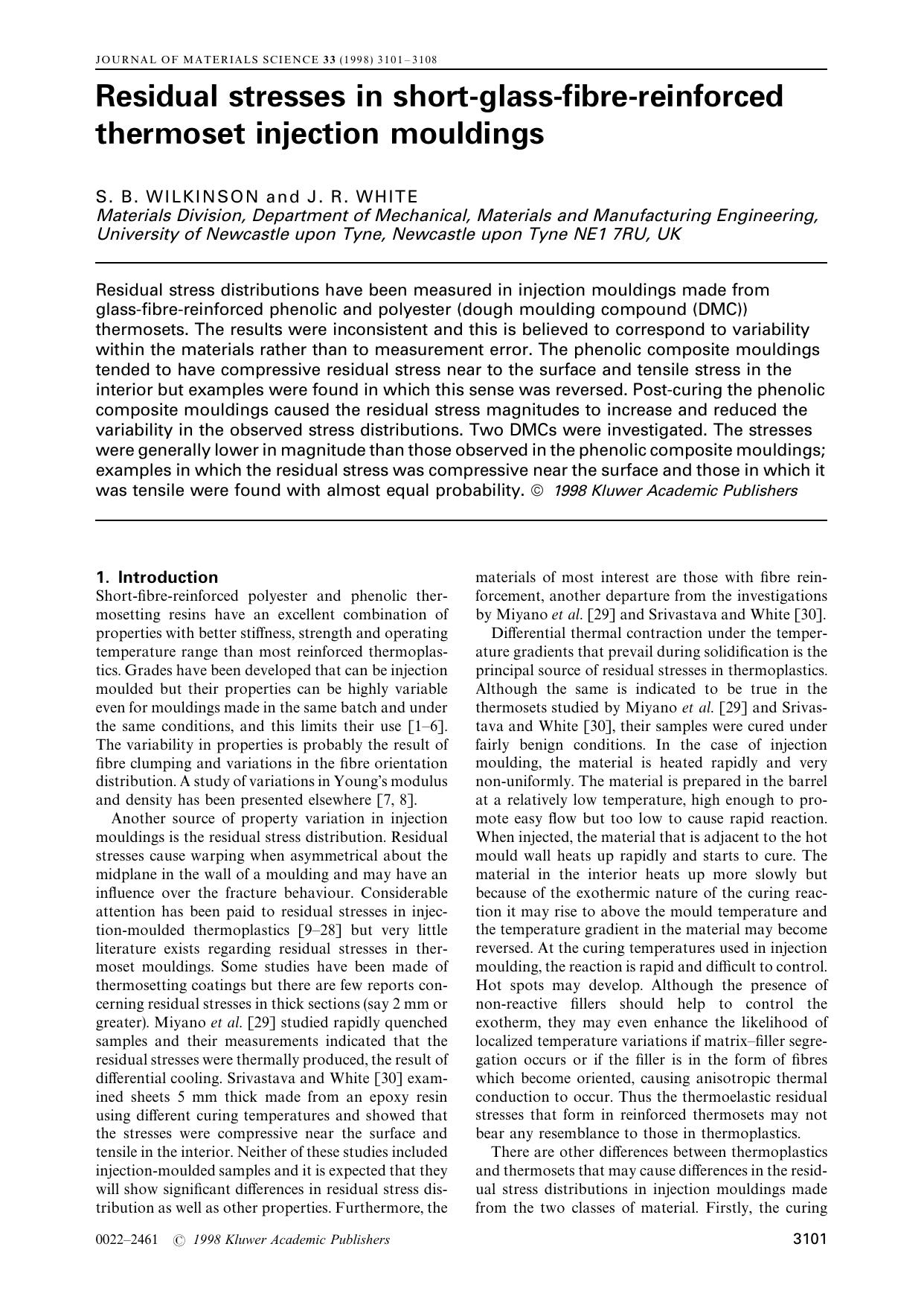 Residual stresses in short-glass-fibre-reinforced thermoset injection mouldings by Unknown