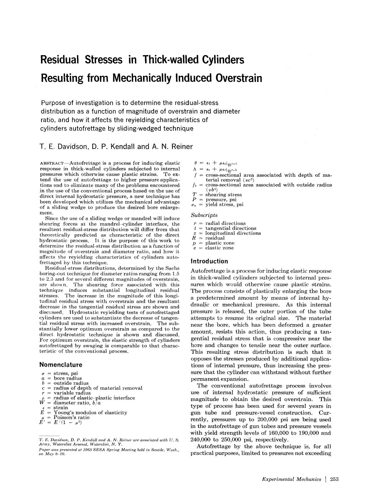 Residual stresses in thick-walled cylinders resulting from mechanically induced overstrain by Unknown