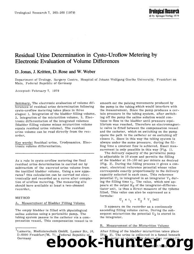 Residual urine determination in cysto-uroflow metering by electronic evaluation of volume differences by Unknown