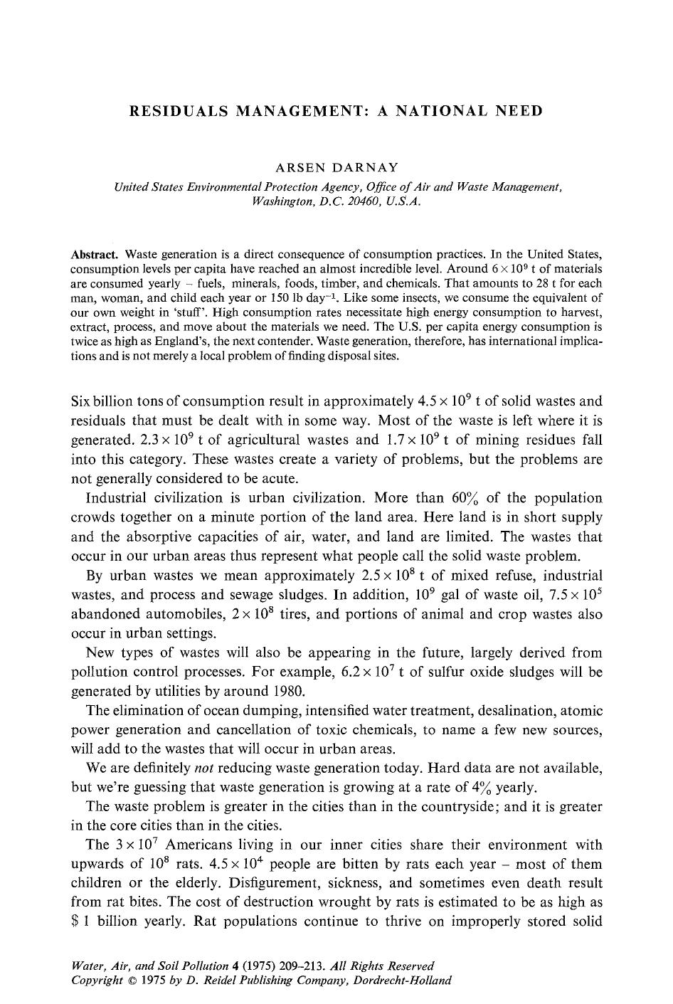 Residuals management: A national need by Unknown