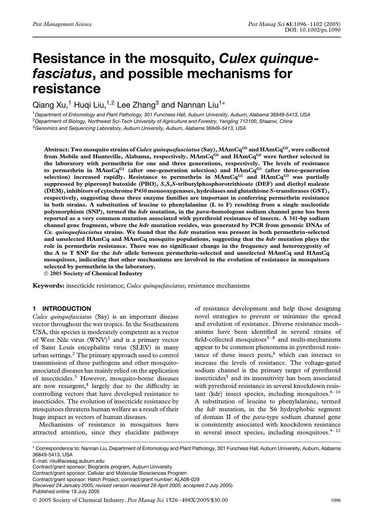Resistance in the mosquito, Culex quinquefasciatus, and possible mechanisms for resistance by Unknown