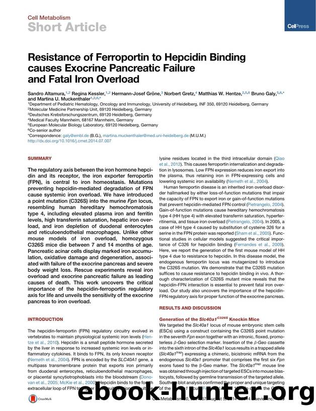 Resistance of Ferroportin to Hepcidin Binding causes Exocrine Pancreatic Failure and Fatal Iron Overload by unknow
