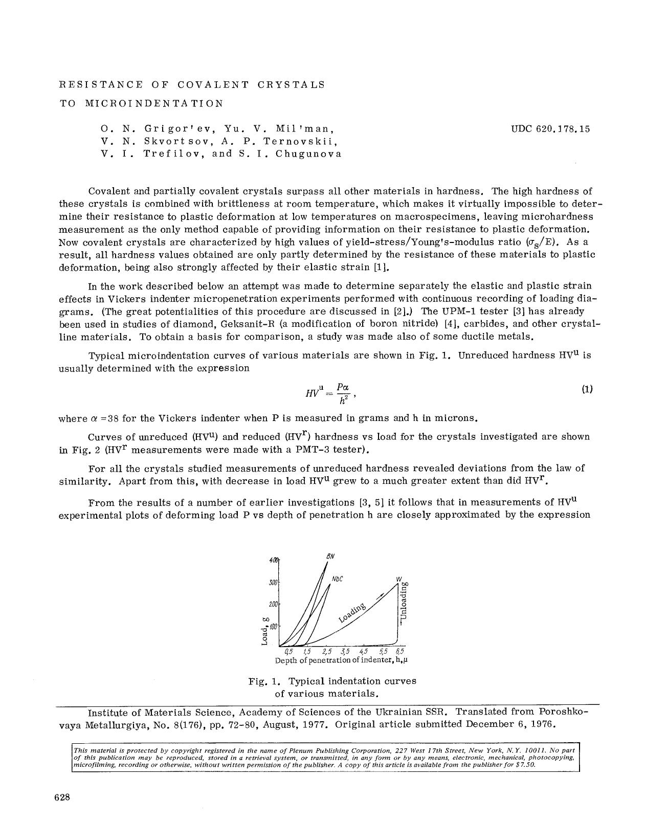 Resistance of covalent crystals to microindentation by Unknown