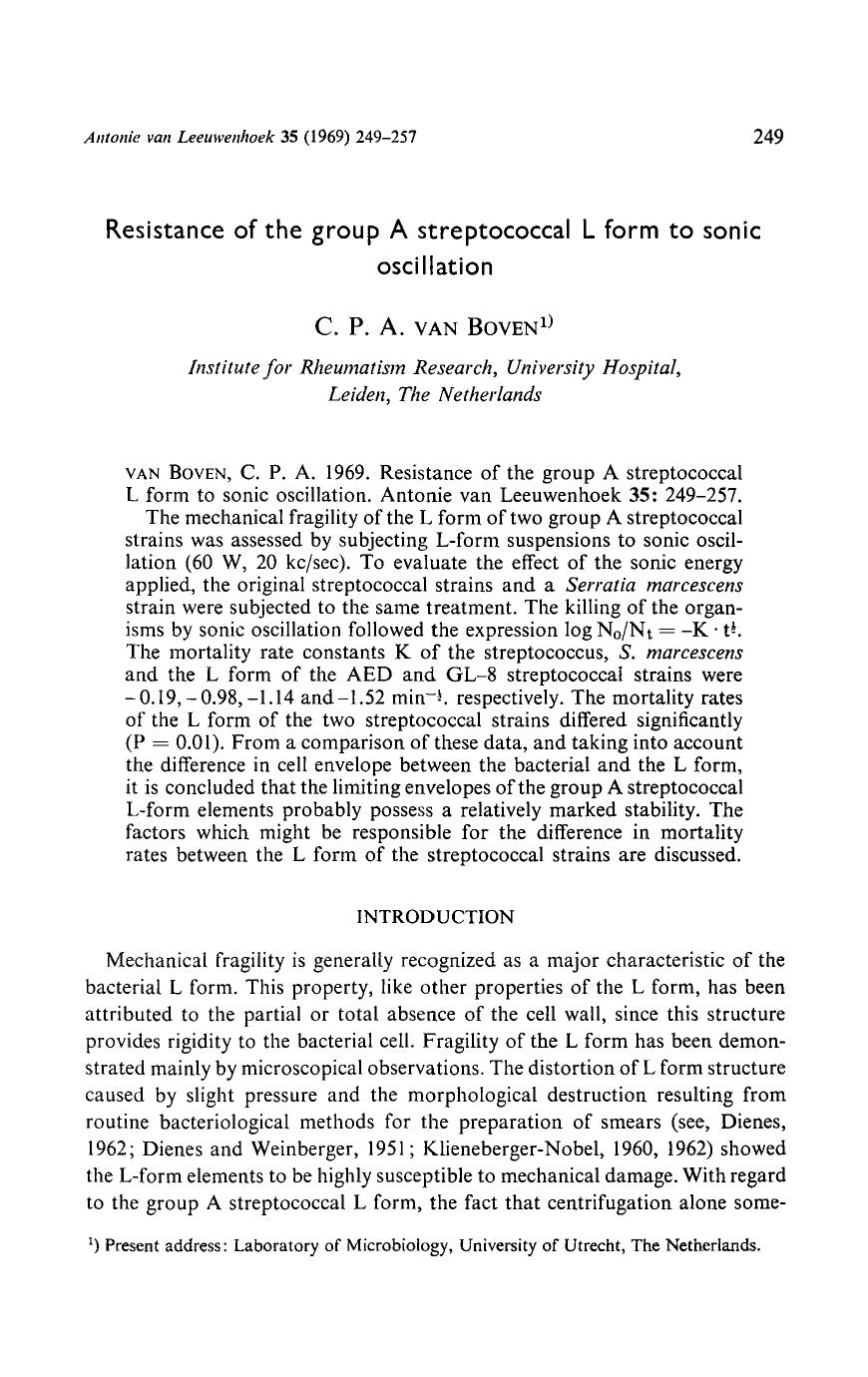 Resistance of the group A streptococcal L form to sonic oscillation by Unknown