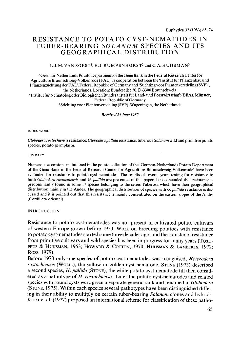 Resistance to potato cyst-nematodes in tuber-bearing <Emphasis Type="Italic">Solanum <Emphasis> species and its geographical distribution by Unknown