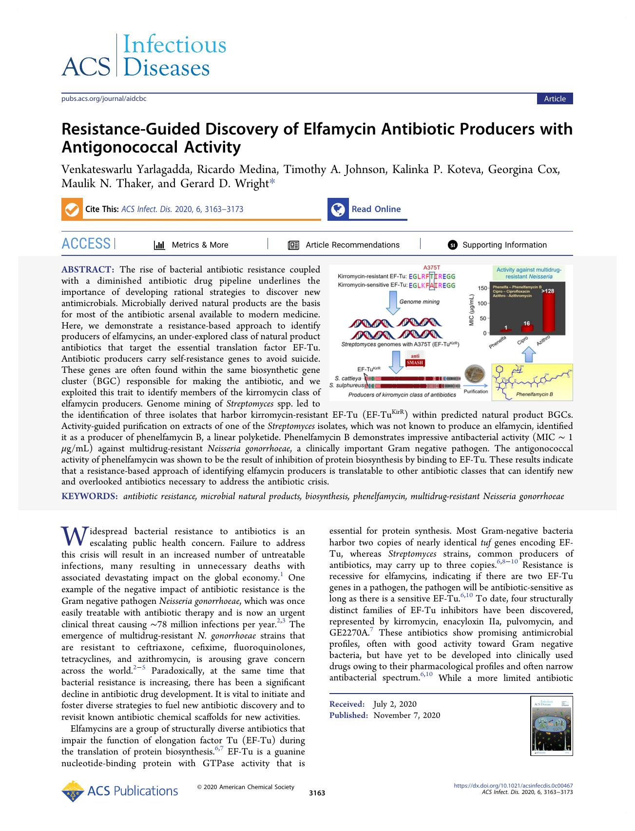 Resistance-Guided Discovery of Elfamycin Antibiotic Producers with Antigonococcal Activity by unknow