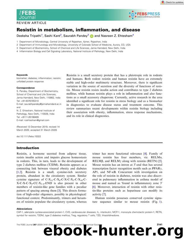Resistin in metabolism, inflammation, and disease by Unknown