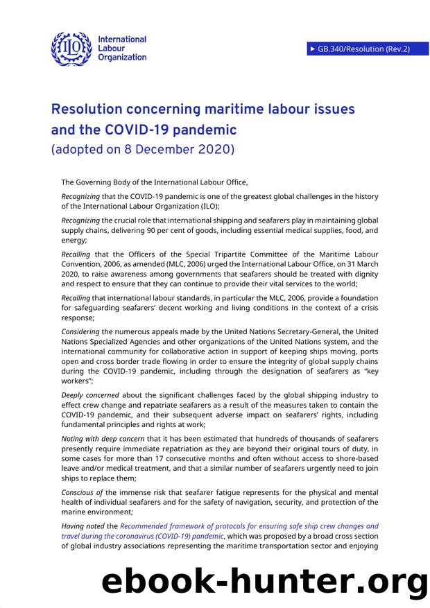 Resolution Concerning Maritime Labour Issues and the COVID-19 Pandemic by Redistributed by Regs4ships Ltd