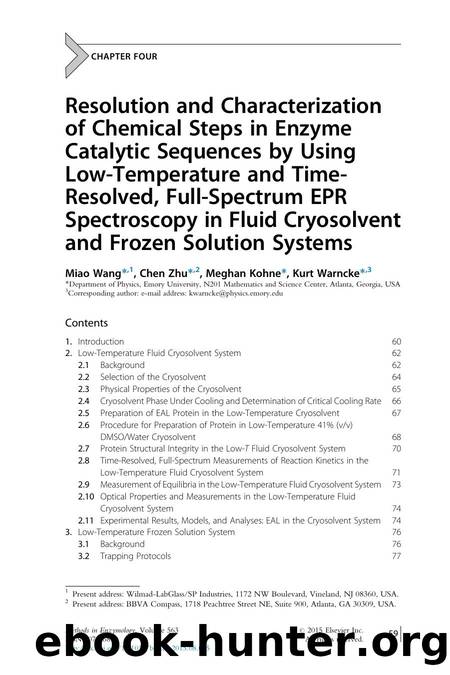 Resolution and Characterization of Chemical Steps in Enzyme Catalytic Sequences by Using Low-Temperature and Time-Resolved, Full-Spectrum EPR Spectroscopy in Fluid Cryosolvent and  by Miao Wang