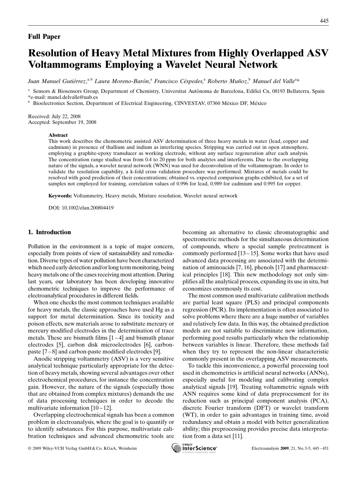 Resolution of Heavy Metal Mixtures from Highly Overlapped ASV Voltammograms Employing a Wavelet Neural Network by Unknown