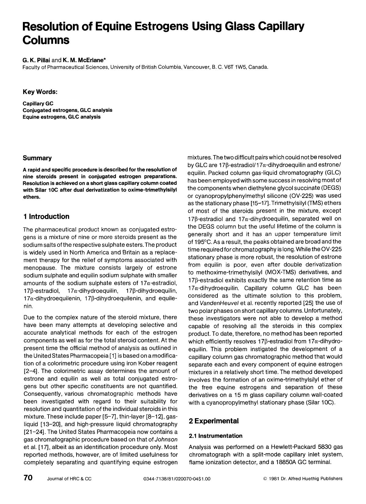 Resolution of equine estrogens using glass capillary columns by Unknown