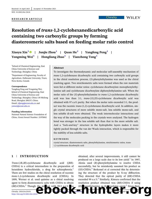 Resolution of transâ1,2âcyclohexanedicarboxylic acid containing two carboxylic groups by forming diastereomeric salts based on feeding molar ratio control by Unknown