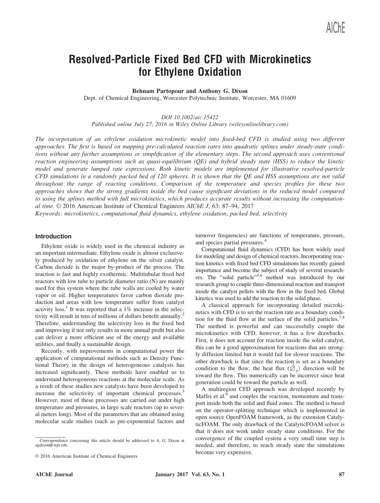 Resolved‐Particle Fixed Bed CFD with Microkinetics for Ethylene Oxidation by Unknown