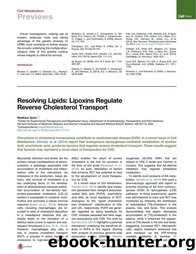 Resolving Lipids: Lipoxins Regulate Reverse Cholesterol Transport by Matthew Spite
