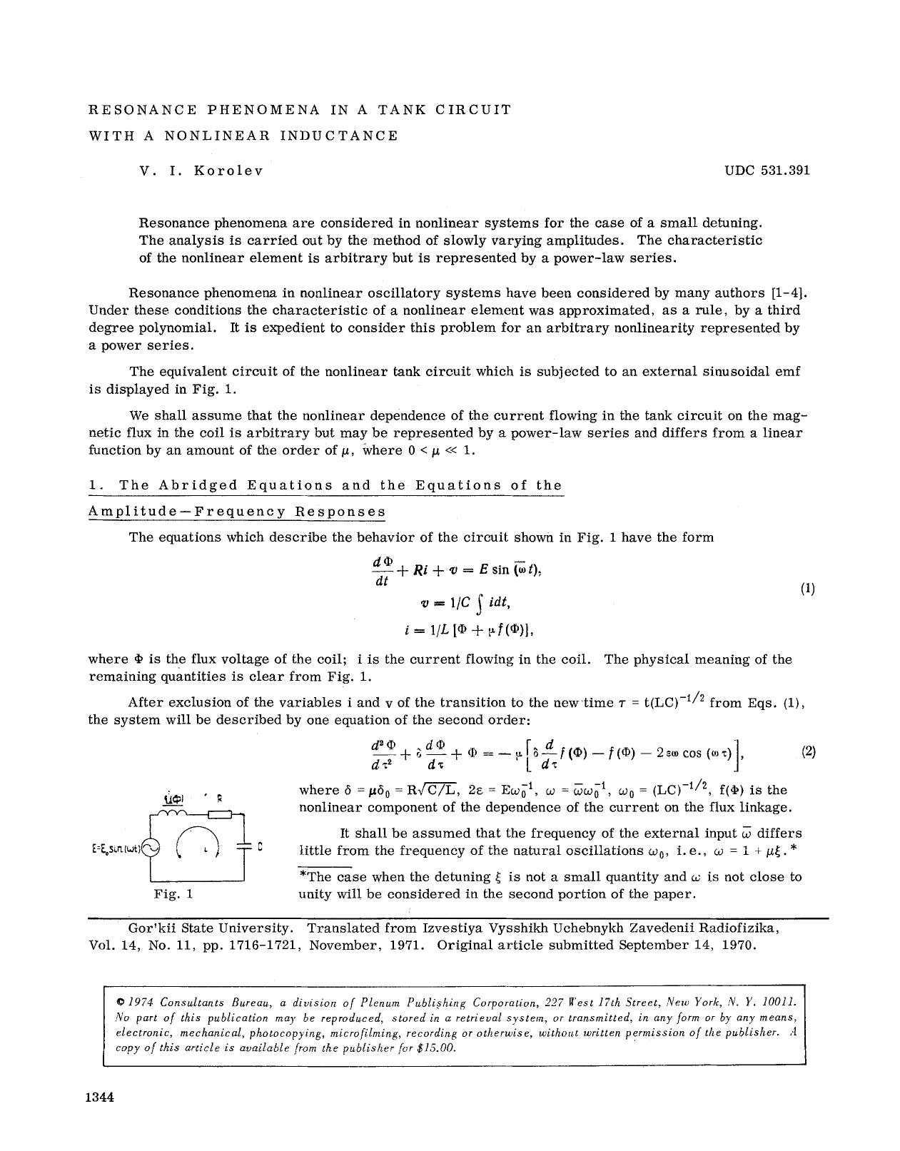 Resonance phenomena in a tank circuit with a nonlinear inductance by Unknown