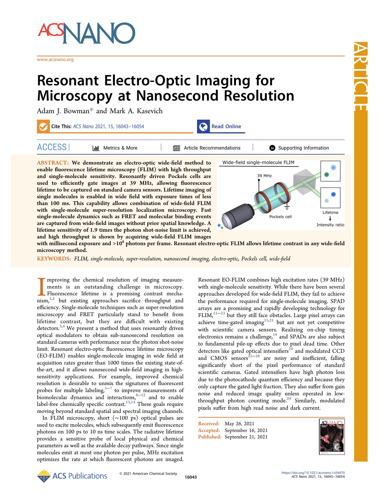 Resonant Electro-Optic Imaging for Microscopy at Nanosecond Resolution by Adam J. Bowman and Mark A. Kasevich