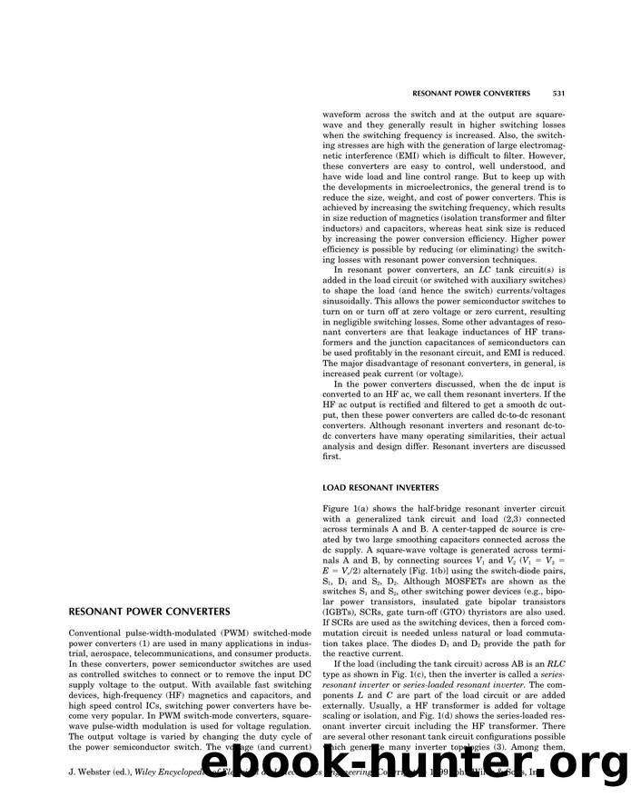 Resonant Power Converters". In: Wiley Encyclopedia of Electrical and Electronics Engineering by Unknown