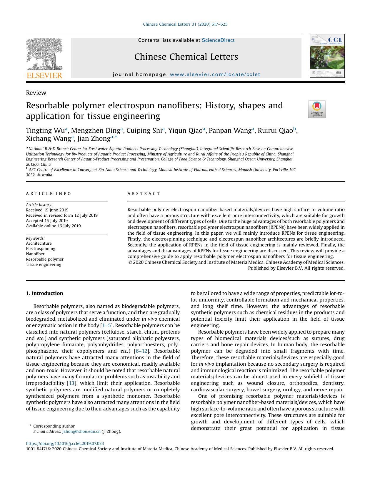 Resorbable polymer electrospun nanofibers: History, shapes and application for tissue engineering by unknow