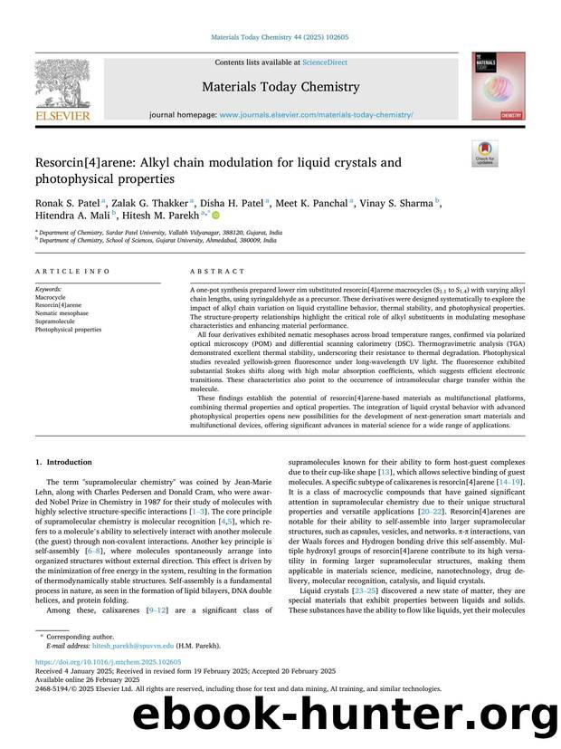 Resorcin[4]arene: Alkyl chain modulation for liquid crystals and photophysical properties by Ronak S. Patel