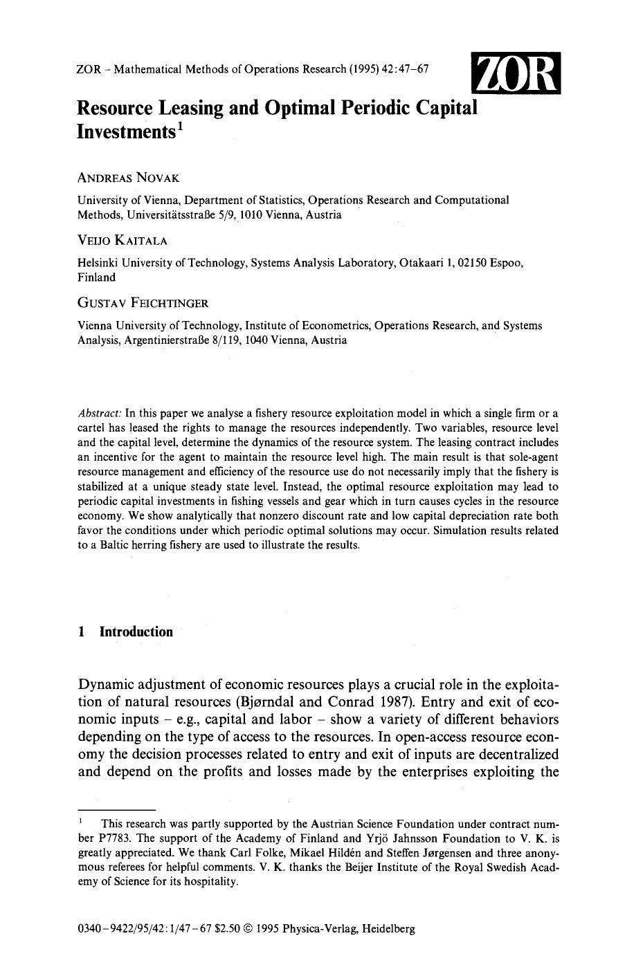 Resource leasing and optimal periodic capital investments by Unknown