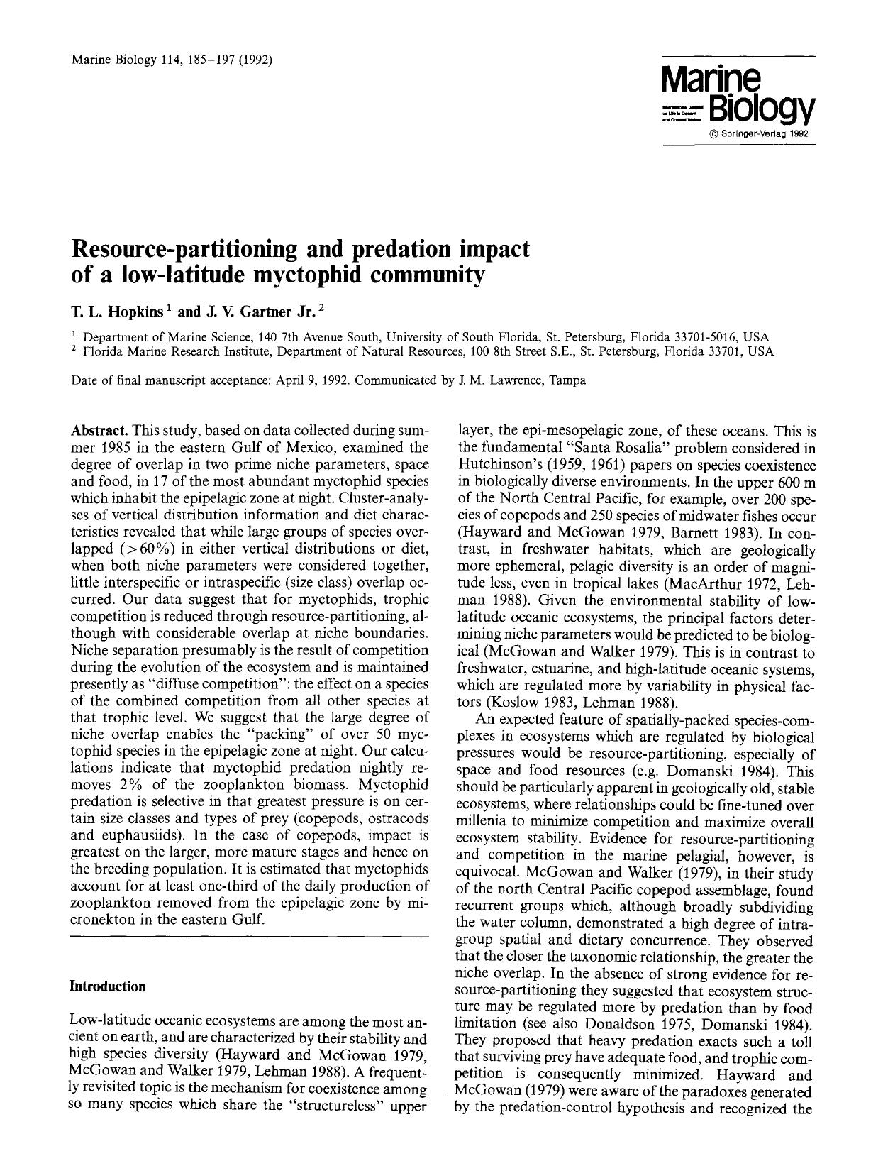 Resource-partitioning and predation impact of a low-latitude myctophid community by Unknown