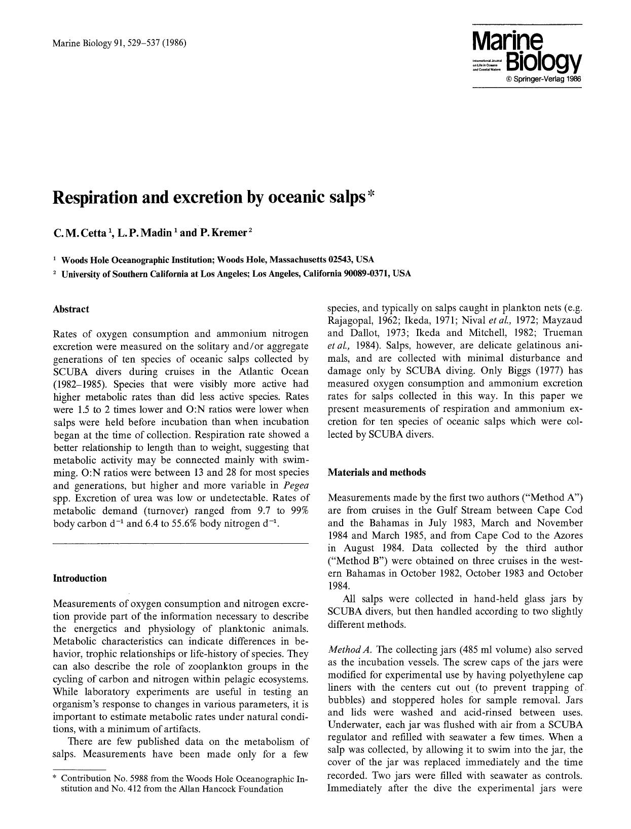 Respiration and excretion by oceanic salps by Unknown