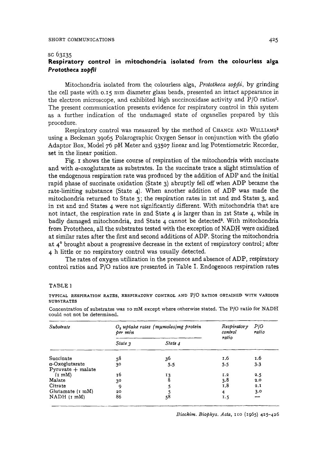 Respiratory control in mitochondria isolated from the colourless alga Prototheca zopfii by D. Lloyd