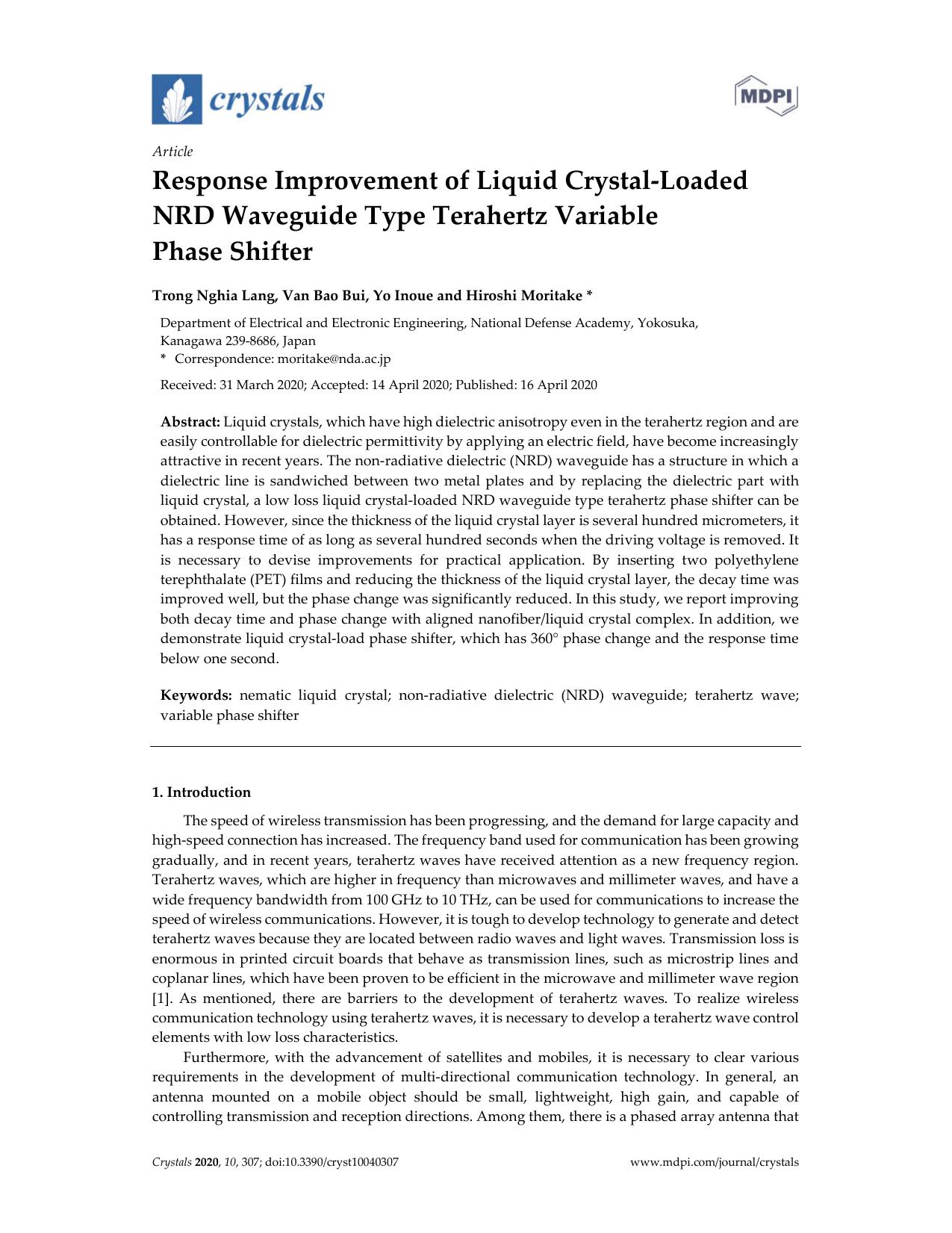 Response Improvement of Liquid Crystal-Loaded NRD Waveguide Type Terahertz Variable Phase Shifter by Trong Nghia Lang