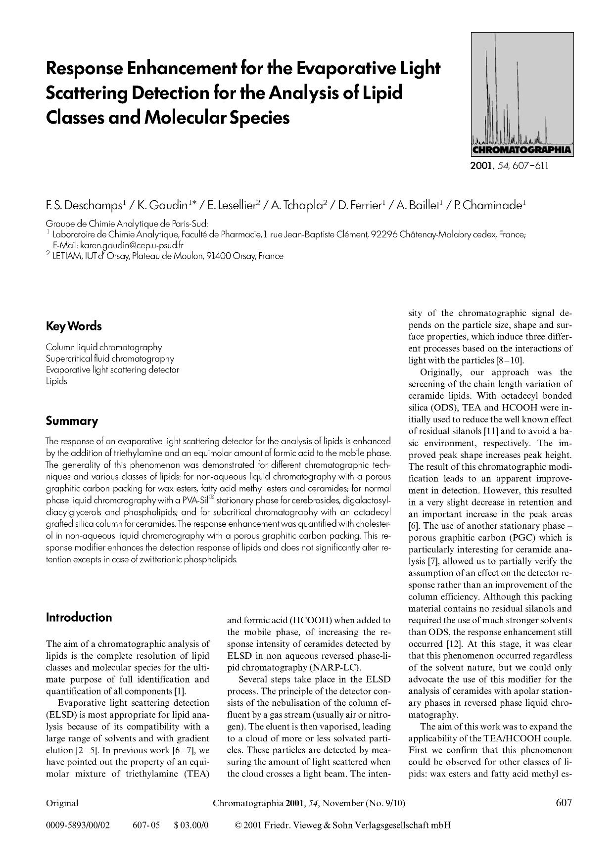 Response enhancement for the evaporative light scattering detection for the analysis of lipid classes and molecular species by Unknown