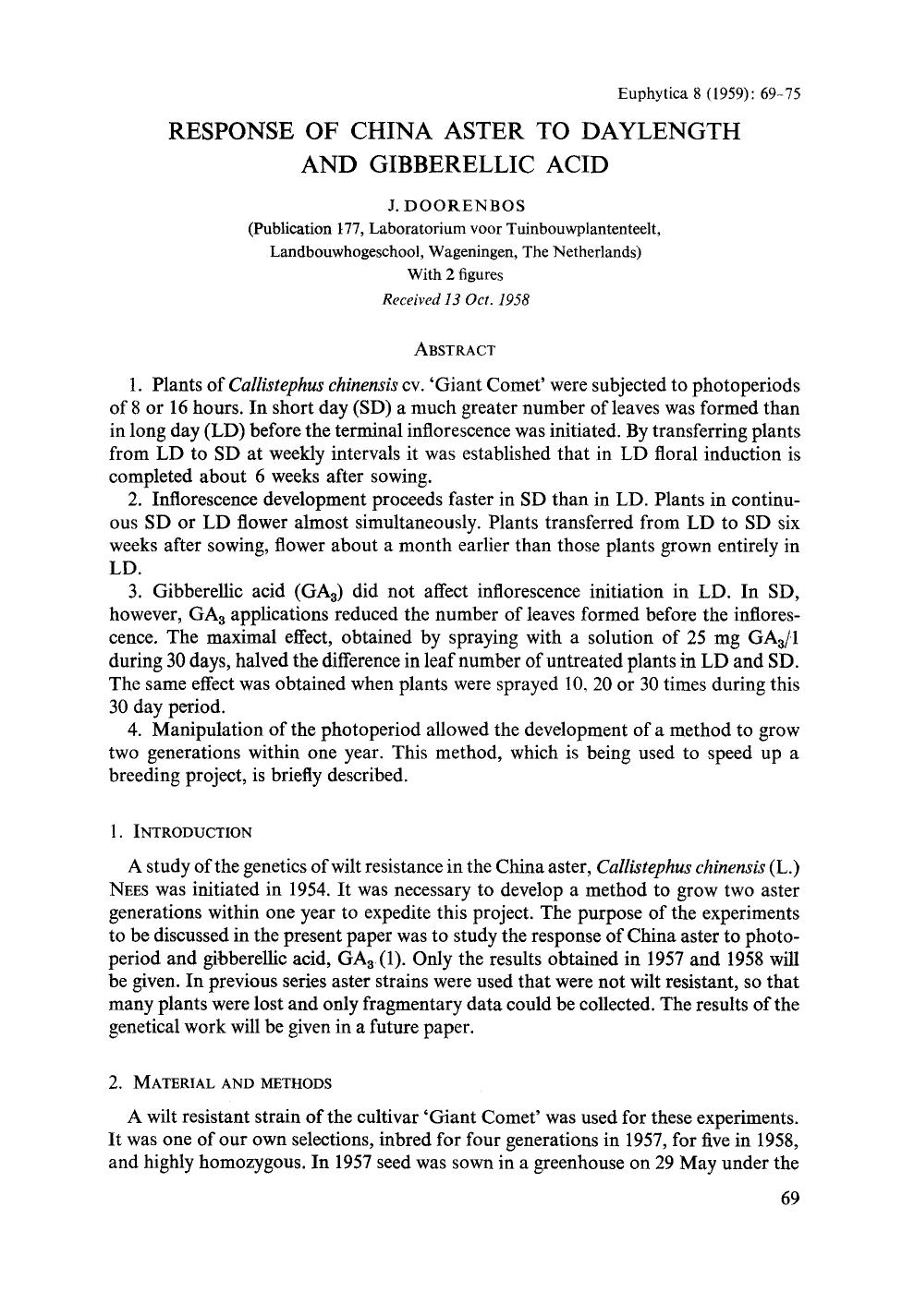 Response of China aster to daylength and gibberellic acid by Unknown