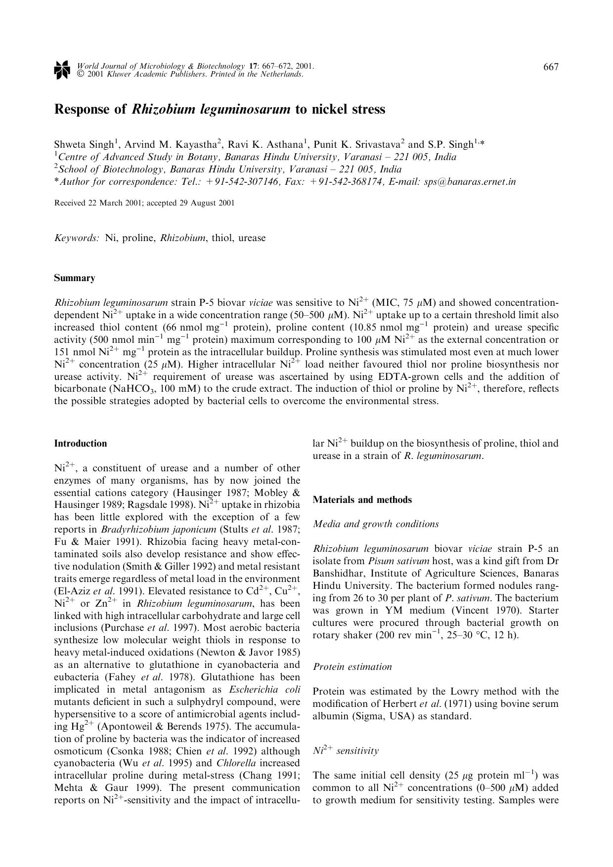 Response of Rhizobium leguminosarum to nickel stress by Unknown