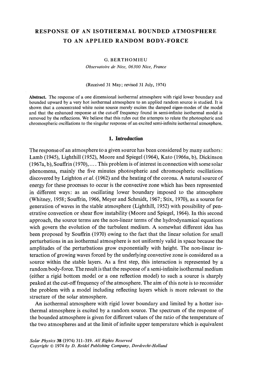 Response of an isothermal bounded atmosphere to an applied random body-force by Unknown