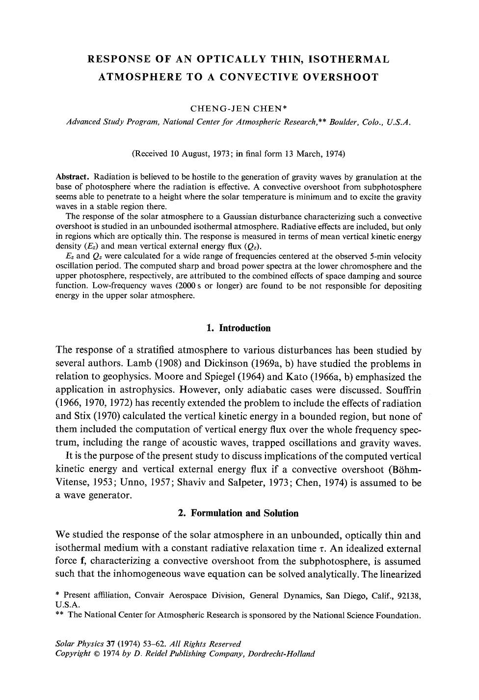 Response of an optically thin, isothermal atmosphere to a convective overshoot by Unknown