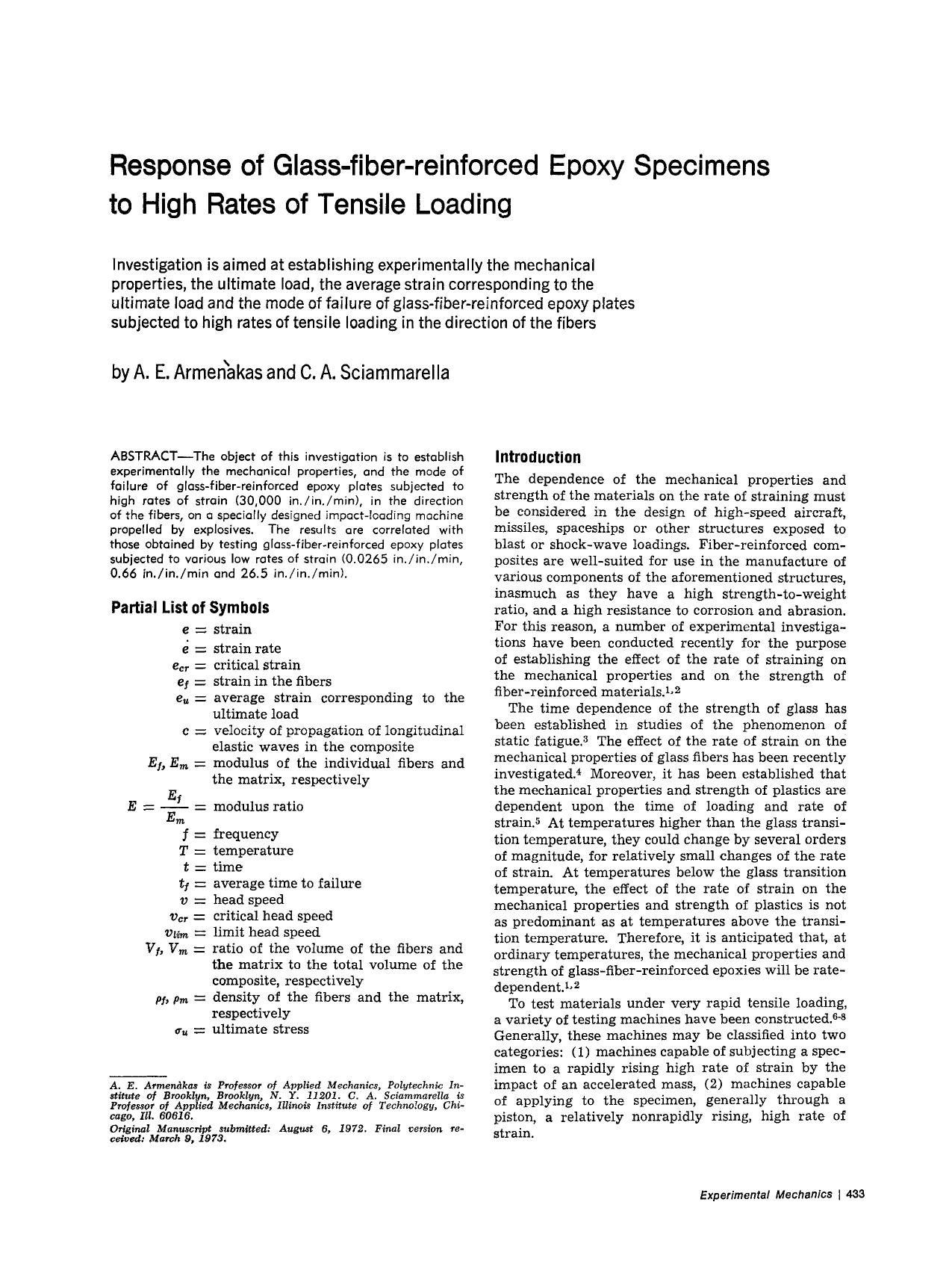 Response of glass-fiber-reinforced epoxy specimens to high rates of tensile loading by Unknown