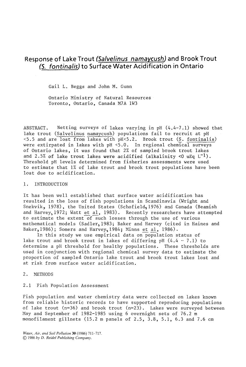 Response of lake trout (<Emphasis Type="ItalicUnderline">Salvelinus namaycush<Emphasis>) and brook trout (<Emphasis Type="ItalicUnderline">S. fontinalis<Emphasis>) to surface water by Unknown