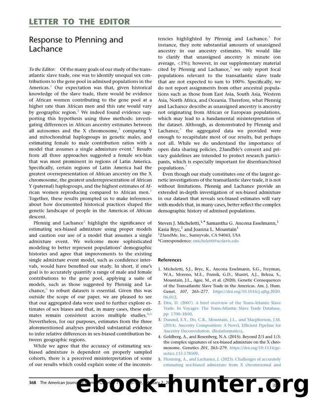 Response to Pfenning and Lachance by Steven J. Micheletti & Samantha G. Ancona Esselmann & Kasia Bryc & Joanna L. Mountain