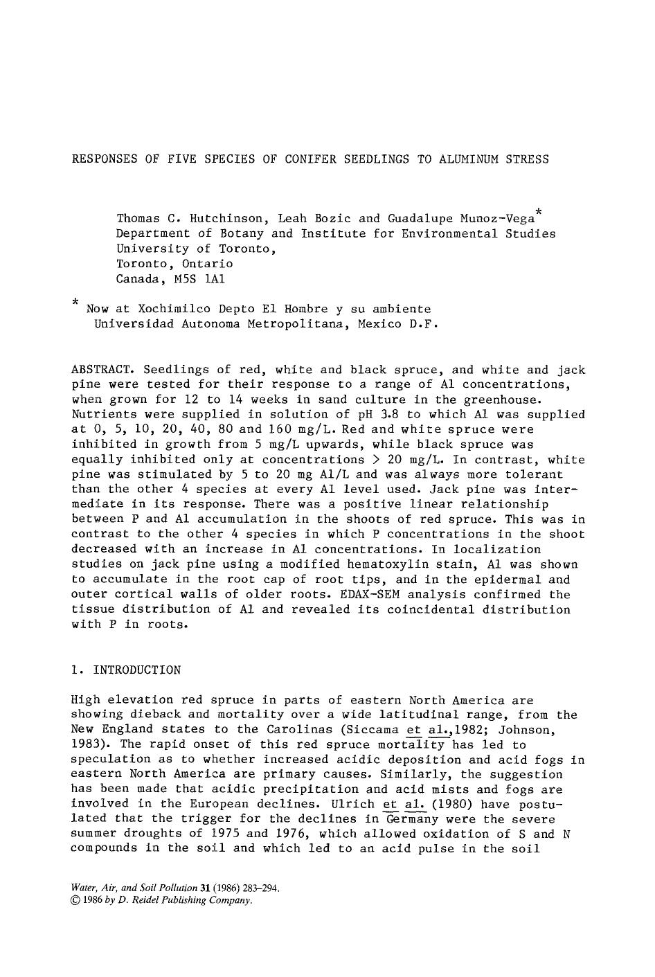 Responses of five species of conifer seedlings to aluminum stress by Unknown