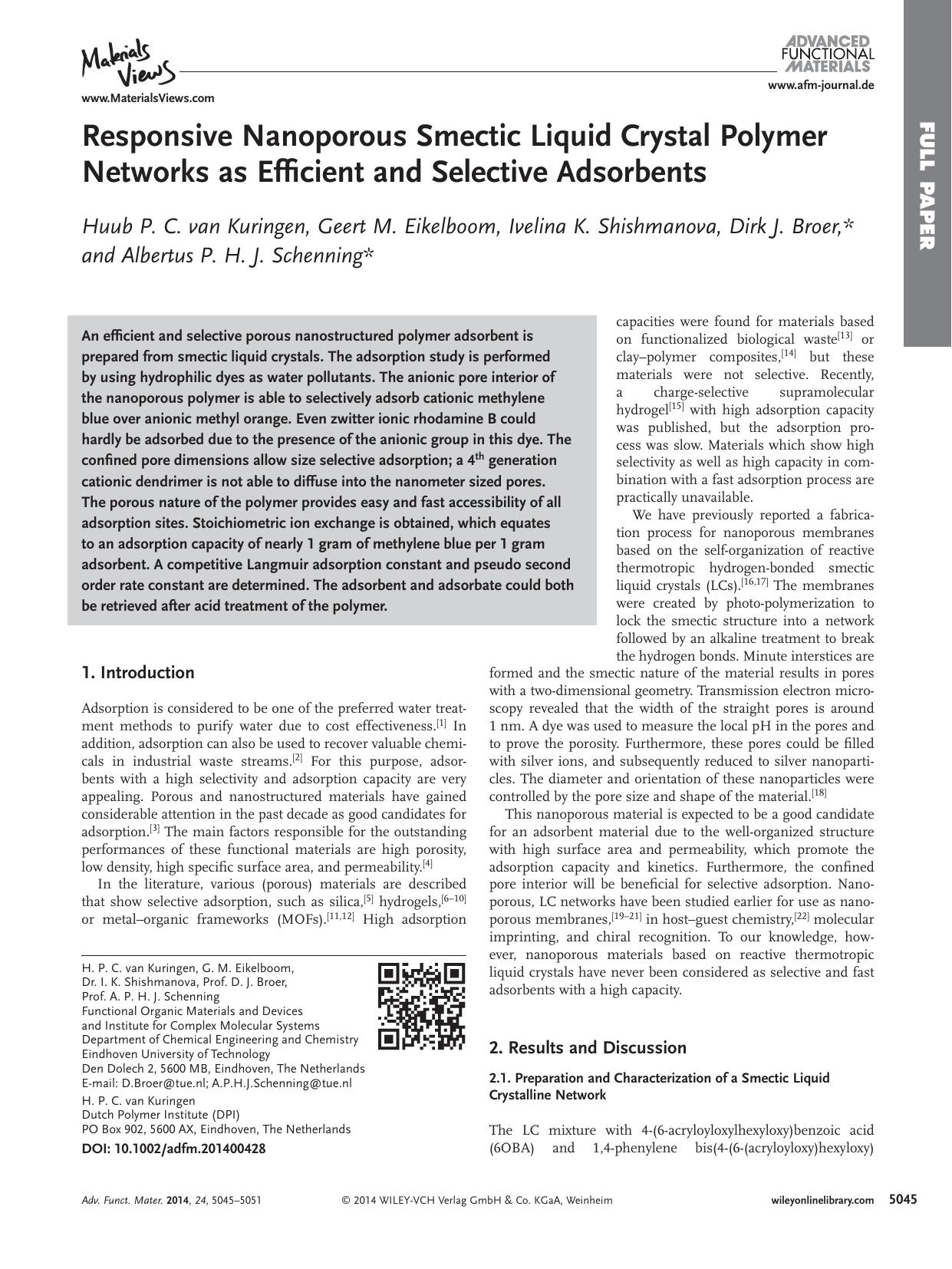 Responsive Nanoporous Smectic Liquid Crystal Polymer Networks as Efficient and Selective Adsorbents by processteam