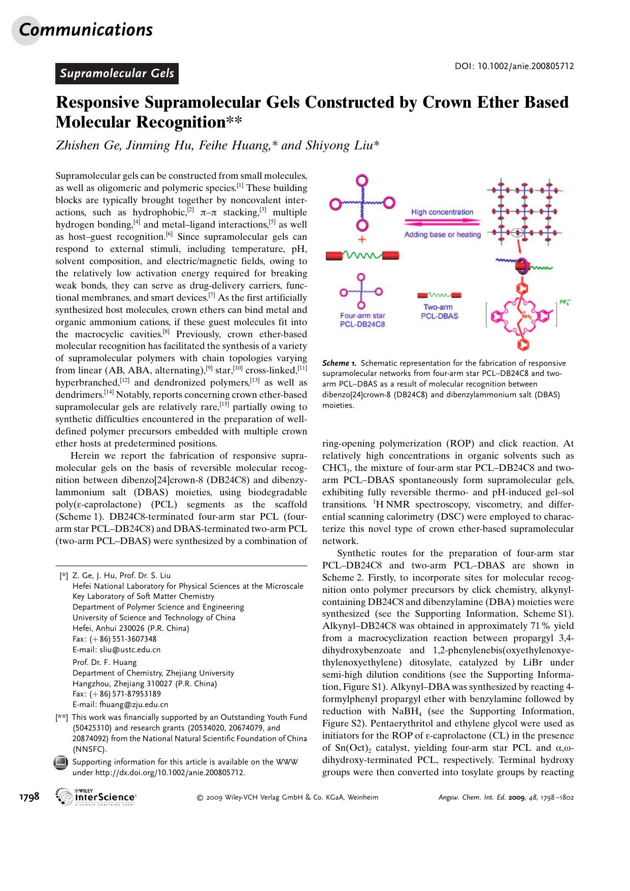 Responsive Supramolecular Gels Constructed by Crown Ether Based Molecular Recognition by Unknown