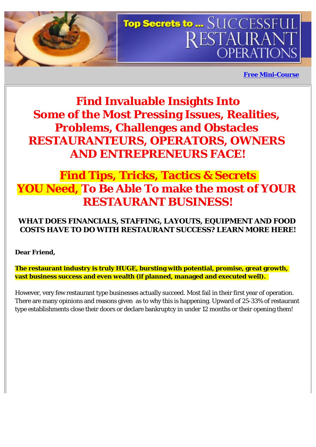 Restaurant Business Secrets. by Best of Kuszter's Collection