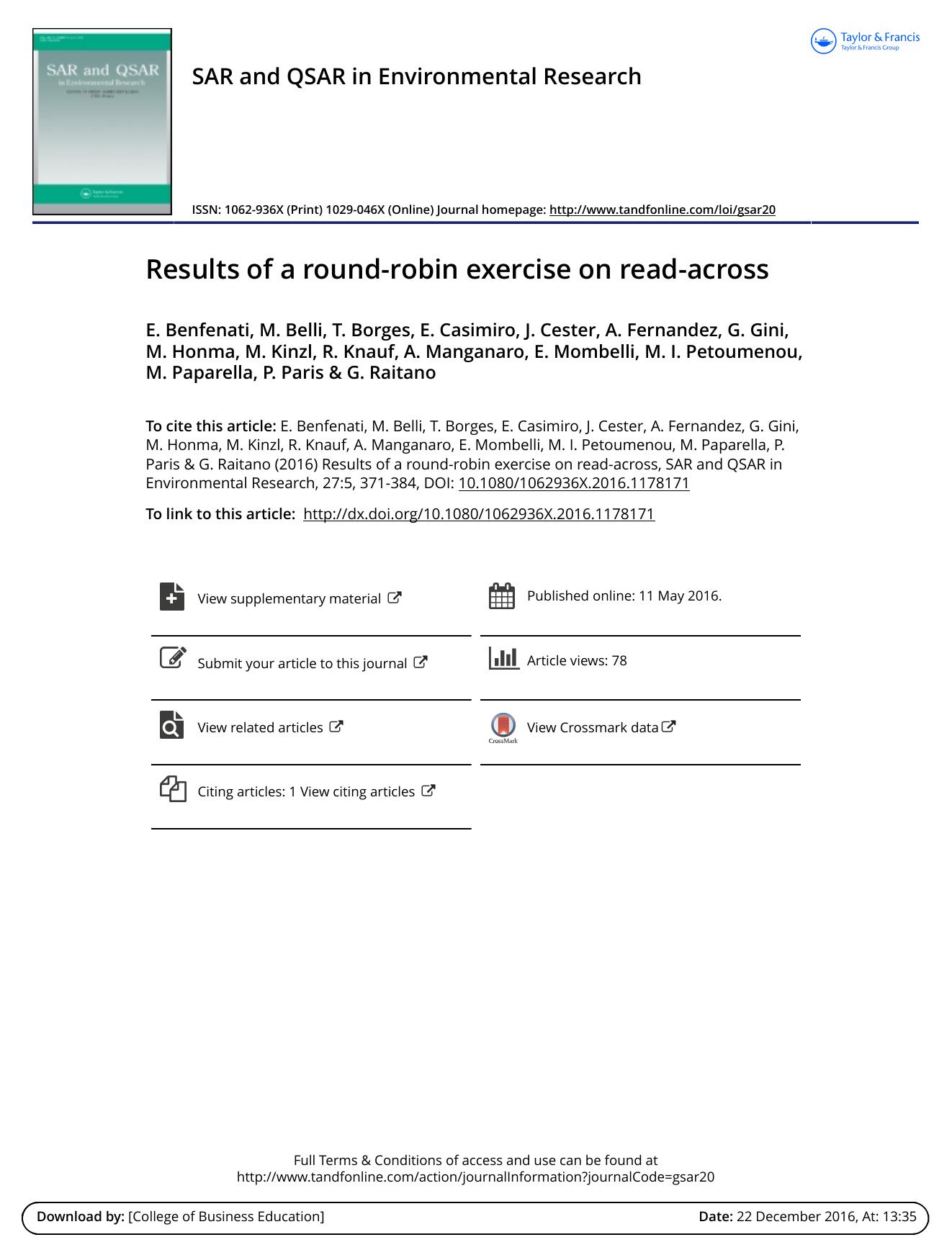 Results of a round-robin exercise on read-across by unknow