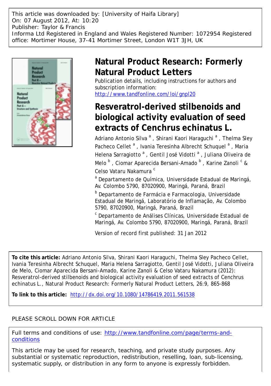 Resveratrol-derived stilbenoids and biological activity evaluation of seed extracts of Cenchrus echinatus L. by unknow