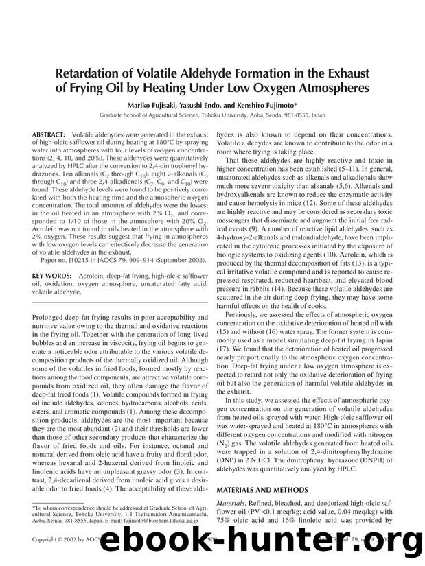 Retardation of volatile aldehyde formation in the exhaust of frying oil by heating under low oxygen atmospheres by Unknown