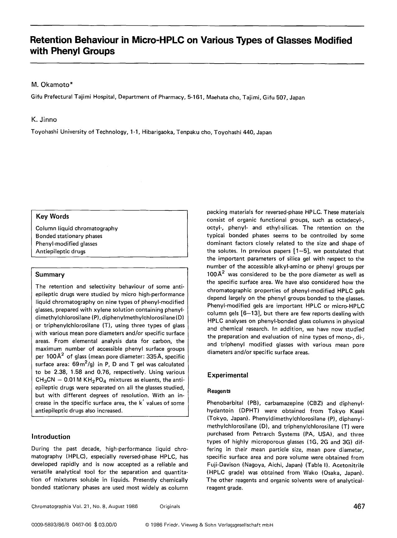Retention behaviour in micro-HPLC on various types of glasses modified with phenyl groups by Unknown