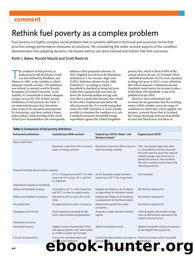 Rethink fuel poverty as a complex problem by Keith J. Baker & Ronald Mould & Scott Restrick