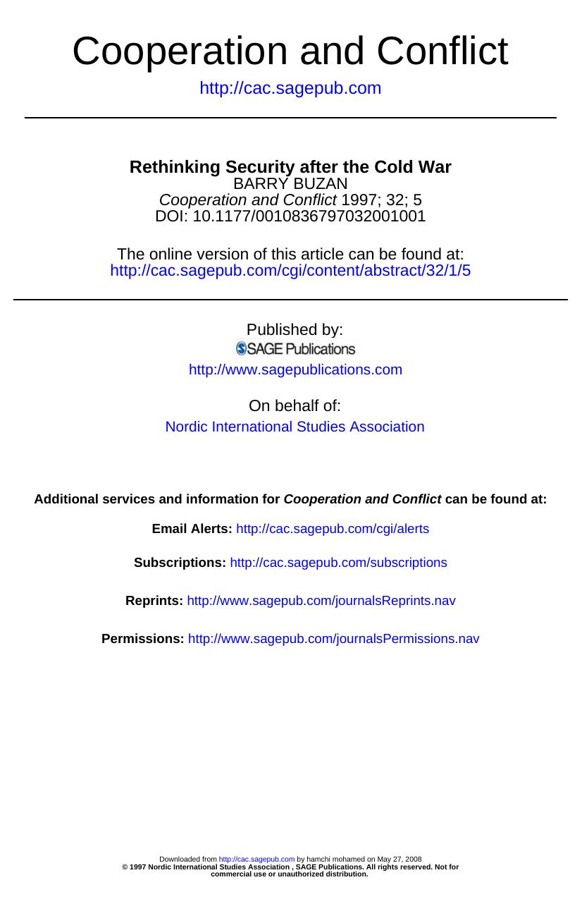 Rethinking Security after the Cold War by Barry Buzan