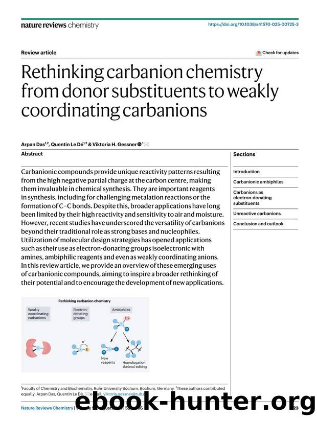 Rethinking carbanion chemistry from donor substituents to weakly coordinating carbanions by Arpan Das & Quentin Dé & Viktoria H. Gessner