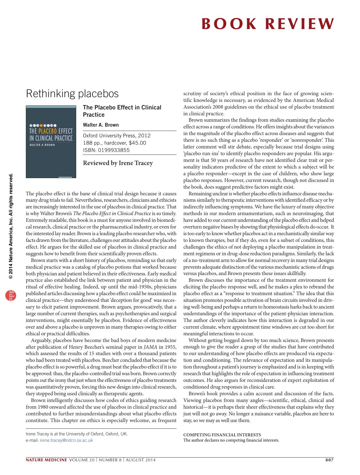 Rethinking placebos by Unknown
