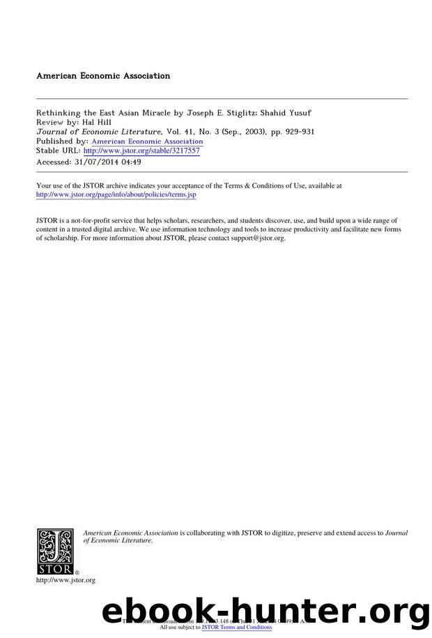 Rethinking the East Asian Miracle by Joseph E. Stiglitz; Shahid Yusuf by Rethinking the East Asian Miracle by Joseph E. Stiglitz; Shahid Yusuf