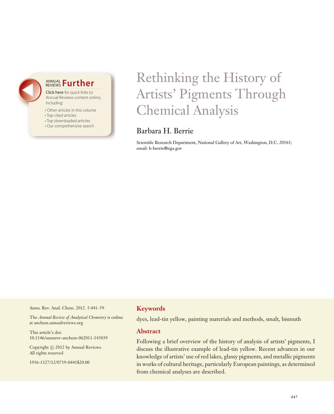 Rethinking the History of Artists' Pigments Through Chemical Analysis by Barbara H. Berrie